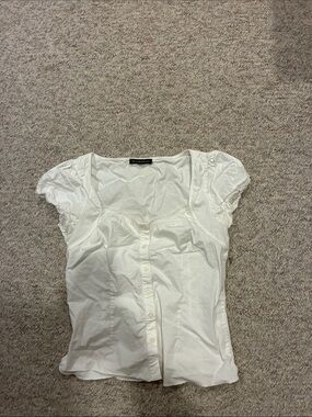 Brandy Melville White Puff Sleeve Button-Up Top